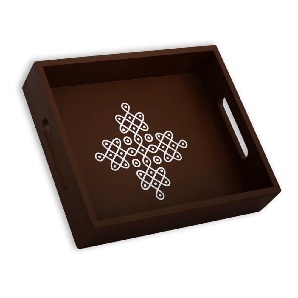 Set of 2 - Decorative Tray with White Design